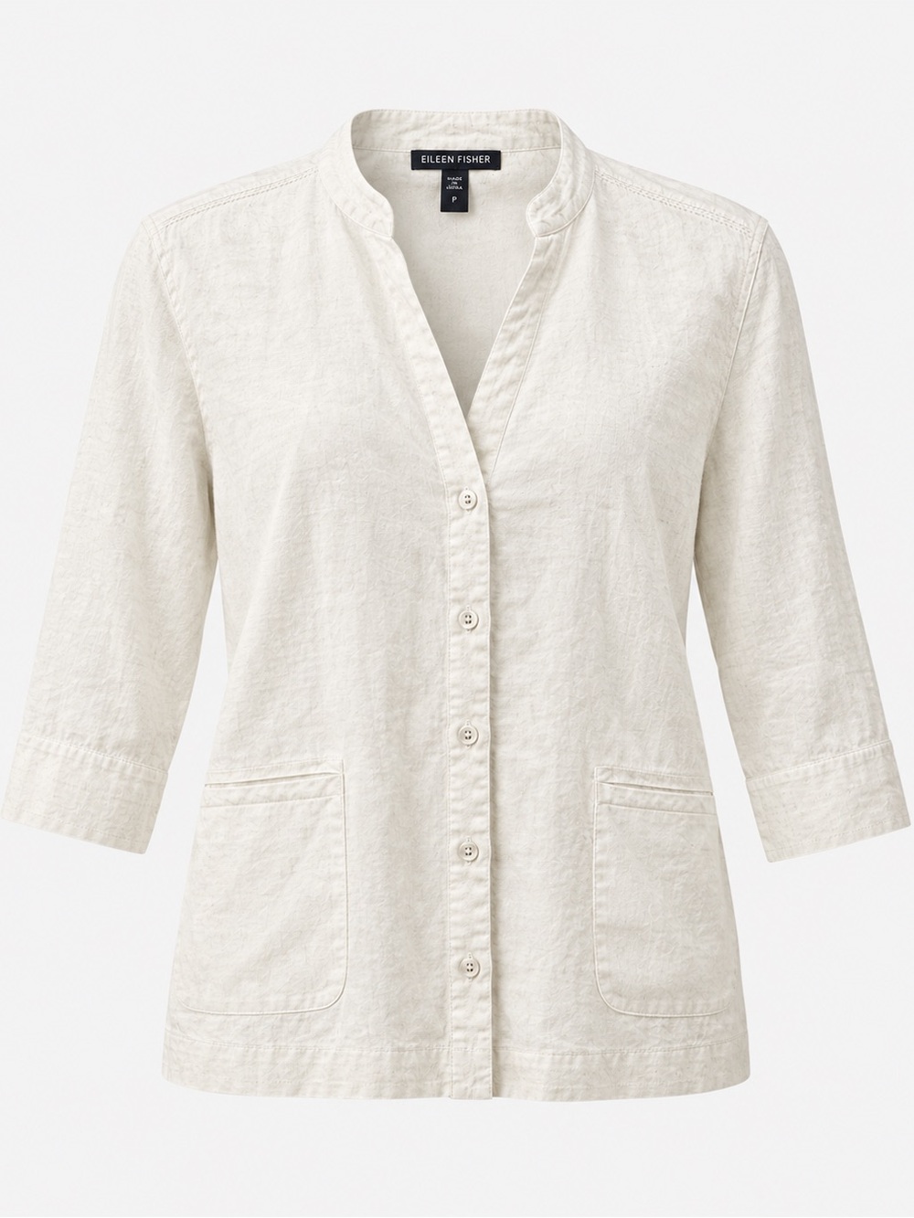 Eileen Fisher Ivory Linen Spandex Button-Front Shirt